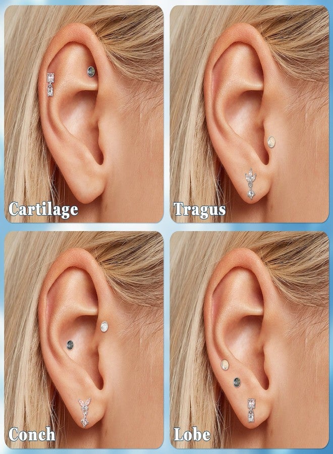 NICEIGHT 5Pcs 18G Surgical Steel Threadless Cartilage Labret Monroe Stud Earrings for Women Push in Flat Back Helix Tragus Lip Stud Earrings Conch Nose Stud Piercing Jewelry 6MM Silver - Image 5